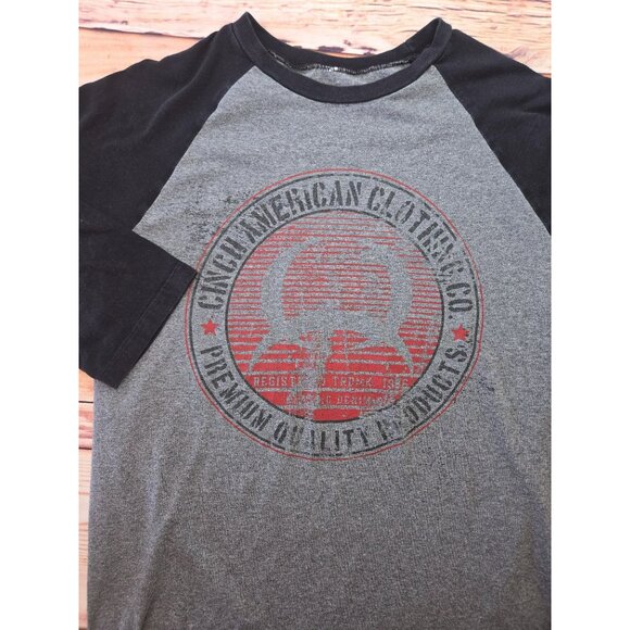 Cinch Modern Fit Mens Shirt Medium Gray-Black Raglan Baseball Tee - Picture 6 of 8